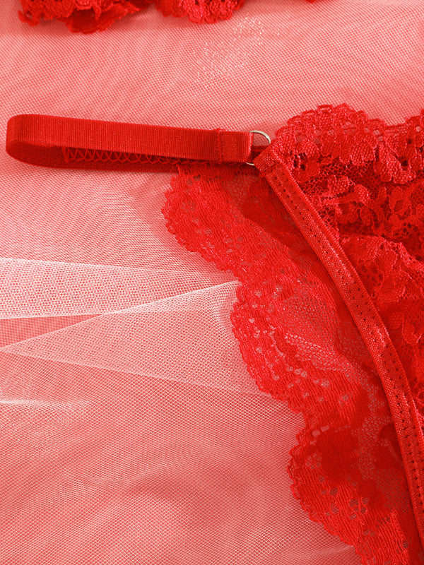 Suspender lace see-through sexy lingerie set