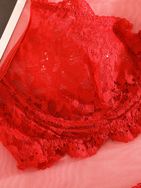 Suspender lace see-through sexy lingerie set