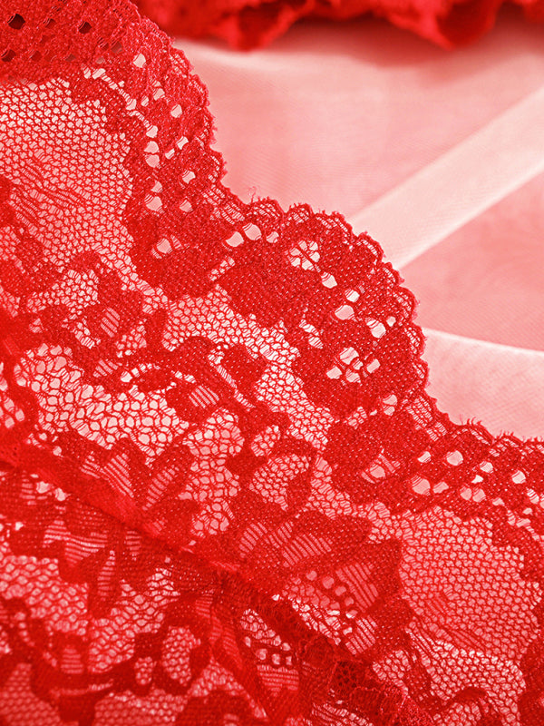 Suspender lace see-through sexy lingerie set