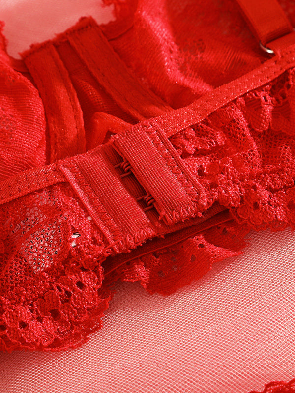 Suspender lace see-through sexy lingerie set