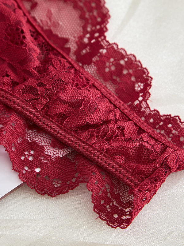 Suspender lace see-through sexy lingerie set